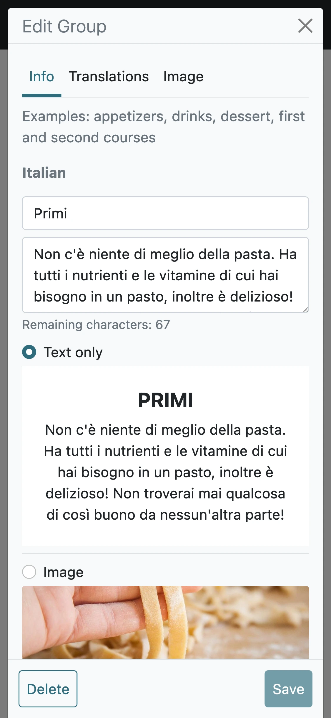 Menu groups Menu groups